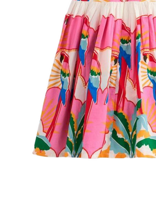 Mini Boden Girl's Harlow Cotton Back Detail Dress in Multi Parrot
