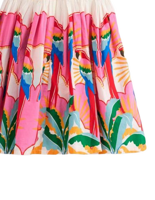 Mini Boden Girl's Harlow Cotton Back Detail Dress in Multi Parrot
