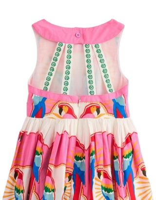 Mini Boden Girl's Harlow Cotton Back Detail Dress in Multi Parrot