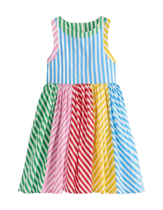 Mini Boden Girl's Harlow Back Detail Dress in Hotchpotch Multi Stripe
