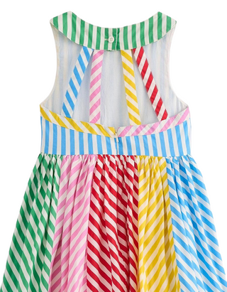 Mini Boden Girl's Harlow Back Detail Dress in Hotchpotch Multi Stripe