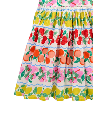 Mini Boden Girl's Harlow Strappy Back Fruit Print Dress in Rainbow Fruit Stripe