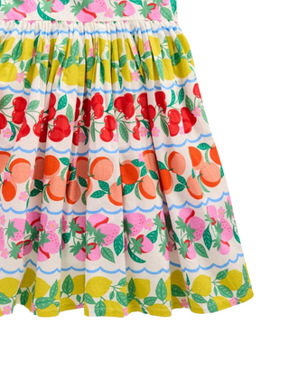Mini Boden Girl's Harlow Strappy Back Fruit Print Dress in Rainbow Fruit Stripe