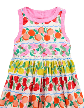Mini Boden Girl's Harlow Strappy Back Fruit Print Dress in Rainbow Fruit Stripe