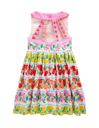 Mini Boden Girl's Harlow Strappy Back Fruit Print Dress in Rainbow Fruit Stripe (Imperfect)