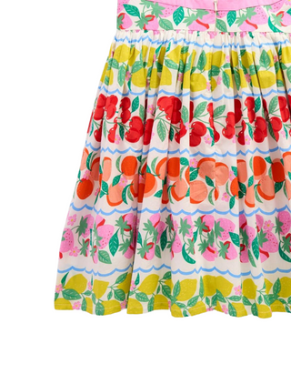 Mini Boden Girl's Harlow Strappy Back Fruit Print Dress in Rainbow Fruit Stripe