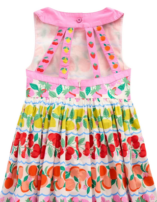 Mini Boden Girl's Harlow Strappy Back Fruit Print Dress in Rainbow Fruit Stripe (Imperfect)