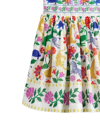Mini Boden Girl's Safari Floral Print Cross-Back Dress in White Mix