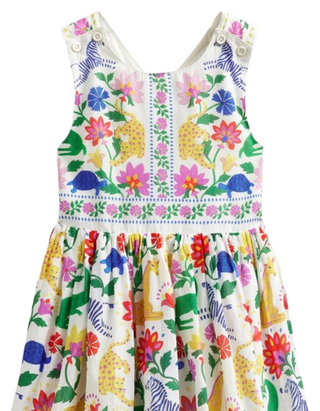 Mini Boden Girl's Safari Floral Print Cross-Back Dress in White Mix