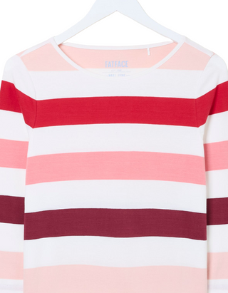 Women's 3/4 Sleeve Breton 100% Cotton Long Sleeve Summer Top in Pink