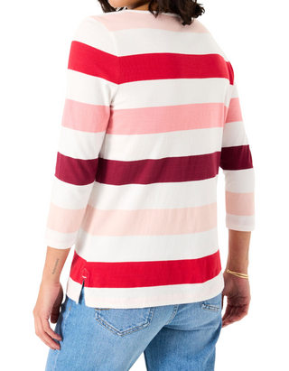 Women's 3/4 Sleeve Breton 100% Cotton Long Sleeve Summer Top in Pink