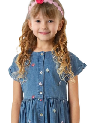 John Lewis Girl's Embroidered Chambray Shirt Dress in Blue/Multi
