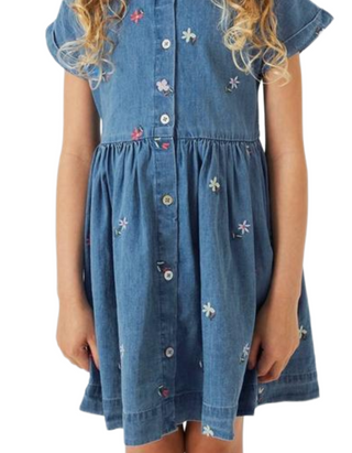 John Lewis Girl's Embroidered Chambray Shirt Dress in Blue/Multi