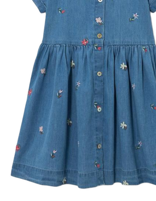John Lewis Girl's Embroidered Chambray Shirt Dress in Blue/Multi