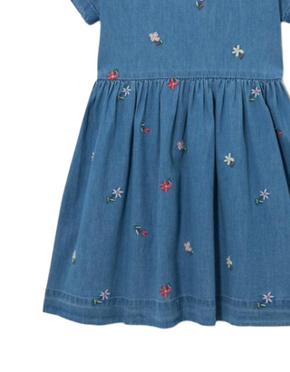John Lewis Girl's Embroidered Chambray Shirt Dress in Blue/Multi