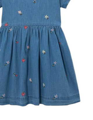 John Lewis Girl's Embroidered Chambray Shirt Dress in Blue/Multi
