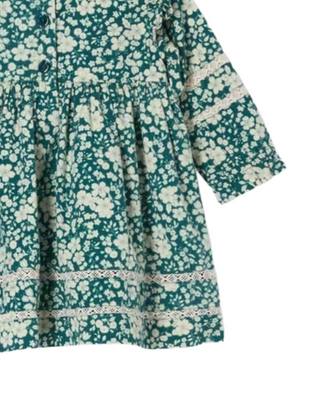 John Lewis Girl's Heirloom Collection Floral Twill Long Sleeve Dress in Blue