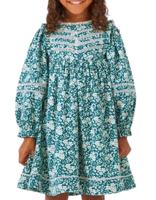 John Lewis Girl's Heirloom Collection Ditsy Floral Long Sleeve Dress in Teal