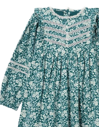John Lewis Girl's Heirloom Collection Ditsy Floral Long Sleeve Dress in Teal