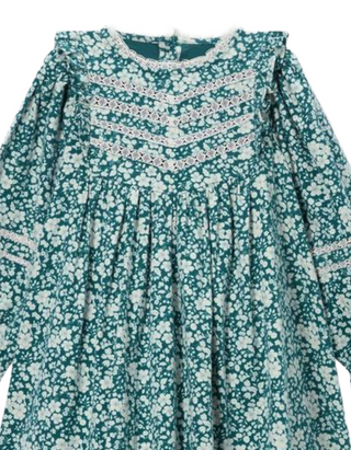 John Lewis Girl's Heirloom Collection Ditsy Floral Long Sleeve Dress in Teal