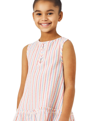 John Lewis Girl's Sleeveless Stripe Tiered Hem Dress in Multi