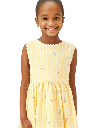 John Lewis Girl's Heirloom Collection Embroidered Gingham Dress in Yellow