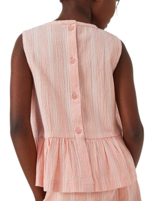 John Lewis Girl's' Stripe Crinkle Peplum Hem Top in Pink