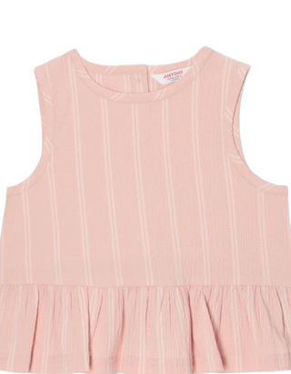 John Lewis Girl's' Stripe Crinkle Peplum Hem Top in Pink