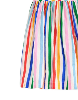 Mini Boden Girl's Luna Frill Strap Woven Dress in Multi Rainbow Stripe