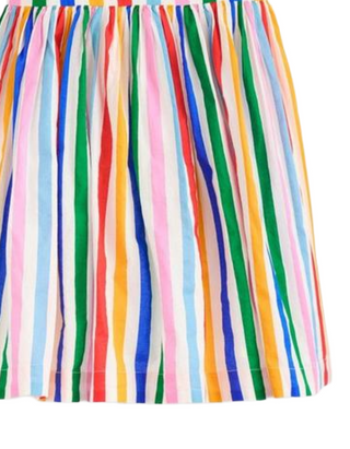 Mini Boden Girl's Luna Frill Strap Woven Dress in Multi Rainbow Stripe