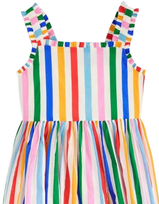 Mini Boden Girl's Luna Frill Strap Woven Dress in Multi Rainbow Stripe