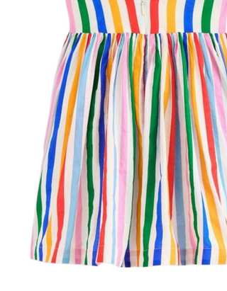 Mini Boden Girl's Luna Frill Strap Woven Dress in Multi Rainbow Stripe