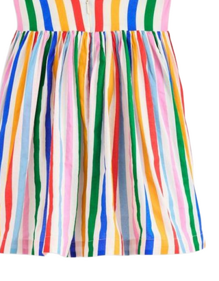 Mini Boden Girl's Luna Frill Strap Woven Dress in Multi Rainbow Stripe