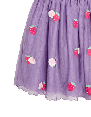 Jojo Maman Girl's Strawberry Angel Sleeve Applique Tulle Party Dress in Lilac Purple