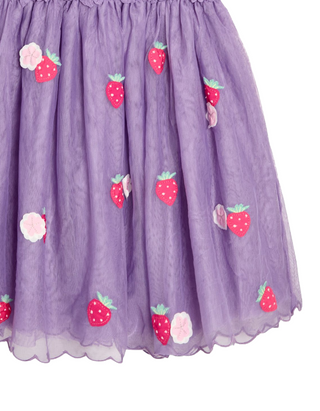 Jojo Maman Girl's Strawberry Angel Sleeve Applique Tulle Party Dress in Lilac Purple