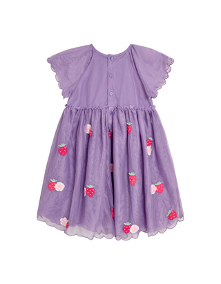 Jojo Maman Girl's Strawberry Angel Sleeve Applique Tulle Party Dress in Lilac Purple