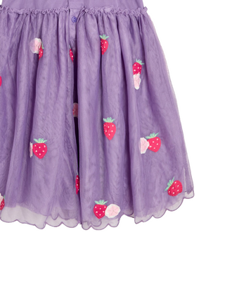 Jojo Maman Girl's Strawberry Angel Sleeve Applique Tulle Party Dress in Lilac Purple