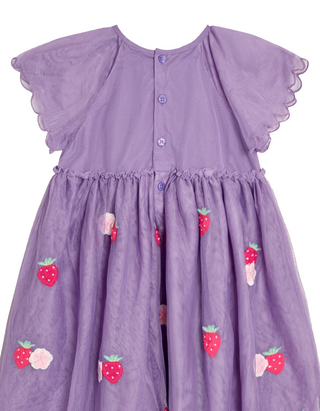 Jojo Maman Girl's Strawberry Angel Sleeve Applique Tulle Party Dress in Lilac Purple