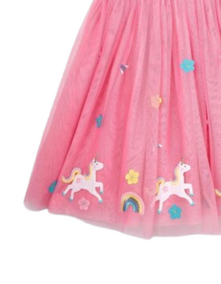 Jojo Maman Girl's Unicorn Tulle Party Dress in Pink