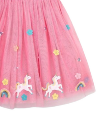 Jojo Maman Girl's Unicorn Tulle Party Dress in Pink