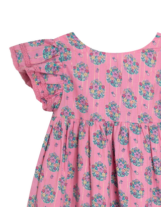 JOJO Maman Girl's Bouquet Sparkle Double Frill Shoulder Dress in Pink