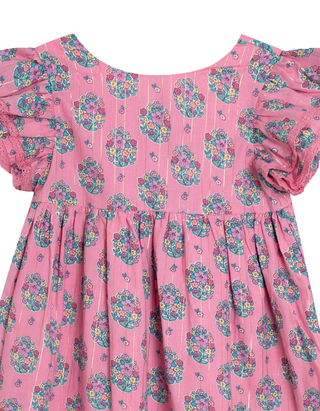JOJO Maman Girl's Bouquet Sparkle Double Frill Shoulder Dress in Pink