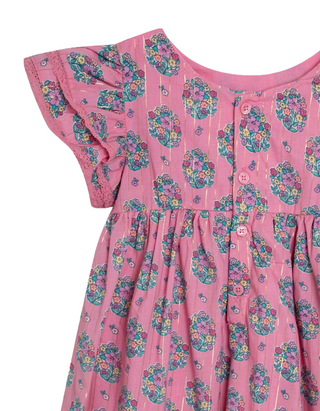 JOJO Maman Girl's Bouquet Sparkle Double Frill Shoulder Dress in Pink