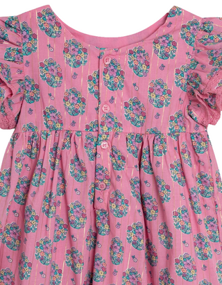 JOJO Maman Girl's Bouquet Sparkle Double Frill Shoulder Dress in Pink