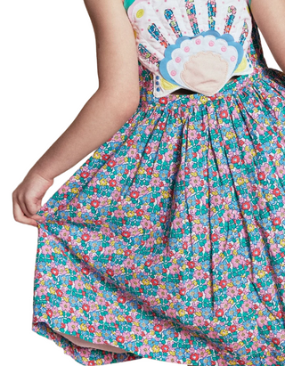 Mini Boden Girl's Zadie Applique Back Dress in Multi Flowerbed Shell