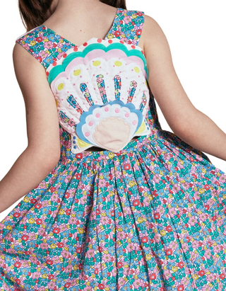 Mini Boden Girl's Zadie Applique Back Dress in Multi Flowerbed Shell