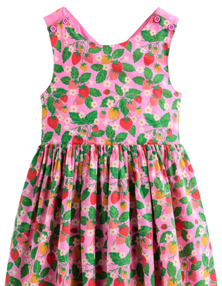 Mini Boden Girl's Harper Cross-Back Dress in Cosmos Pink Strawberry Patch