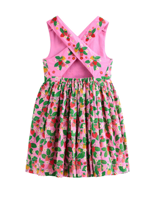 Mini Boden Girl's Harper Cross-Back Dress in Cosmos Pink Strawberry Patch