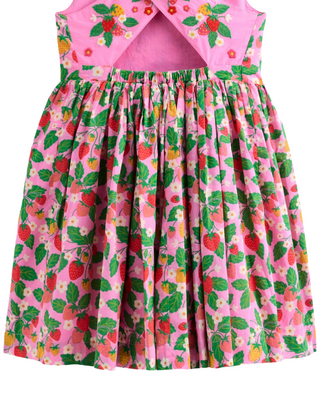 Mini Boden Girl's Harper Cross-Back Dress in Cosmos Pink Strawberry Patch