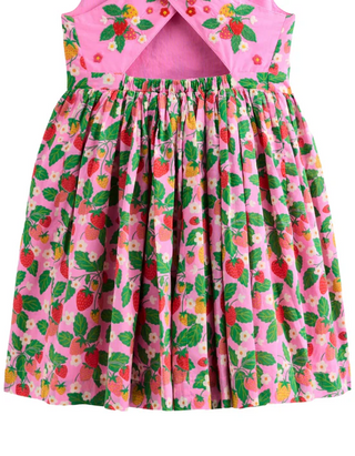 Mini Boden Girl's Harper Cross-Back Dress in Cosmos Pink Strawberry Patch (Imperfect)